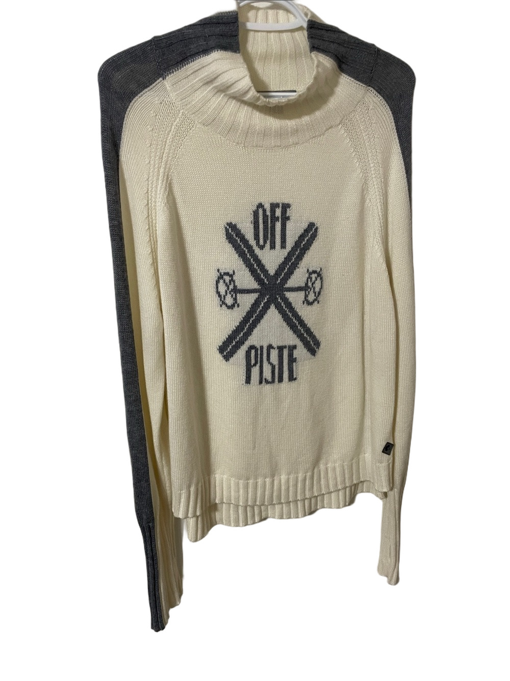 Krimson Klover Cream & Grey Funnel Neck Graphic Sweater Size Large